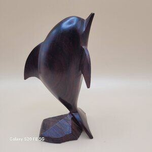 Vintage Ironwood Hand-Carved Wood Dolphin Sculpture